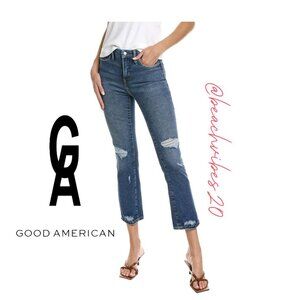 *GOOD AMERICAN Good Legs Straight Indigo Distressed Jean Indigo 6/28 NWT O-26